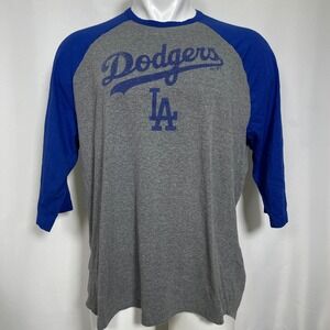 Los Angeles Dodgers MLB Majestic Gray 3/4 Sleeve Baseball Shirt Women's 2XL